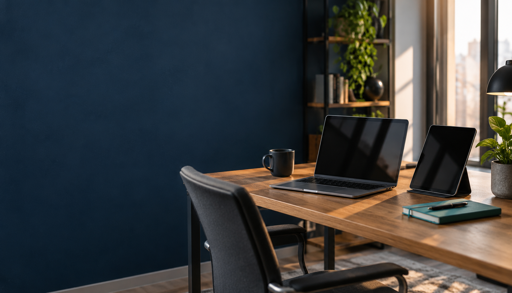 Symbolischer Arbeitsplatz mit Laptop und Tablet für die Arbeit mit lokalen Anwendungen und Cloud-Diensten